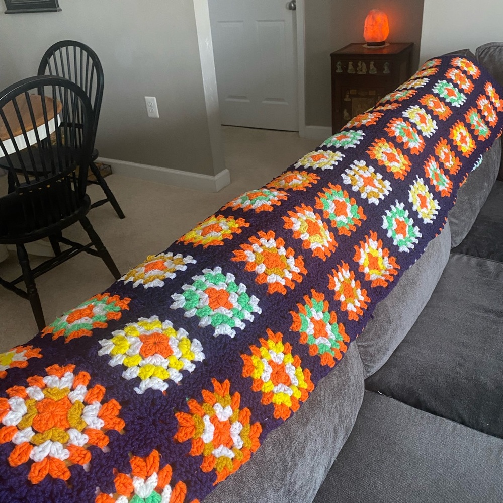 Vintage Afghan - Large Colorful Crochet Granny Square Blanket Throw EUC